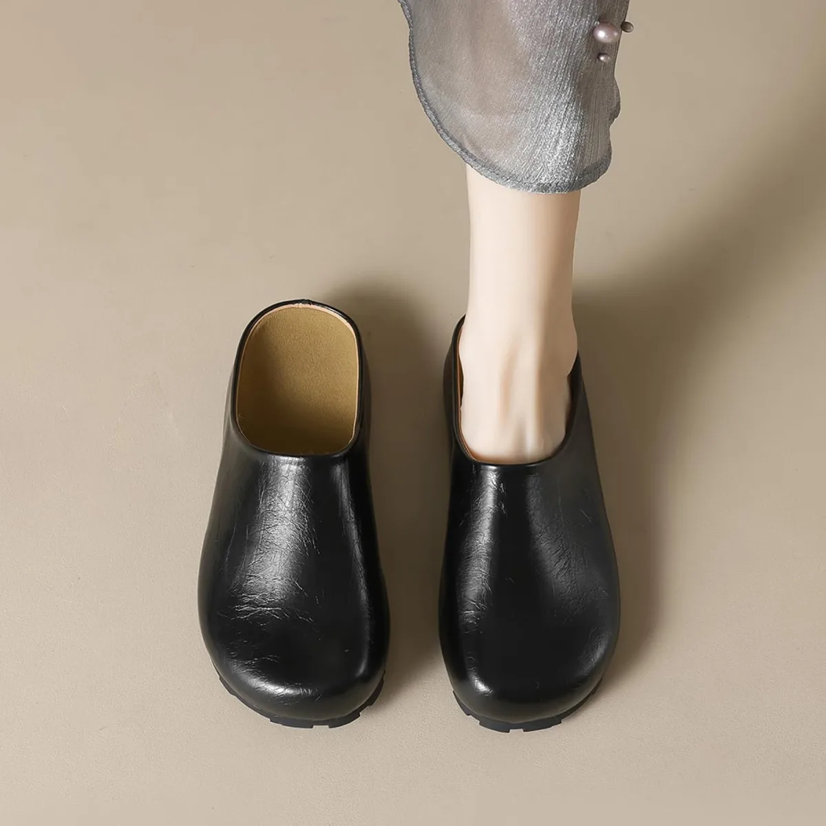 Women's Leather Clogs Slip-on Mules with Arch Support Soft Cork Footbed Potato view 2