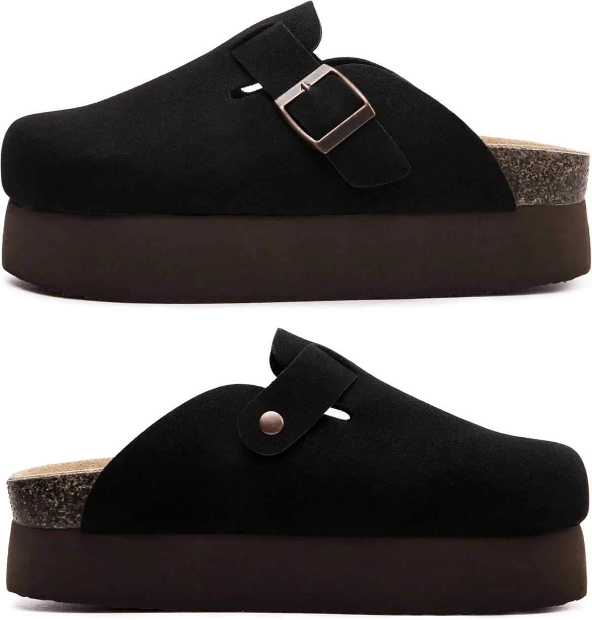 Women's Suede Clogs Cork Footbed Sandals Comfort Platform Mules with Arch Supp view 2