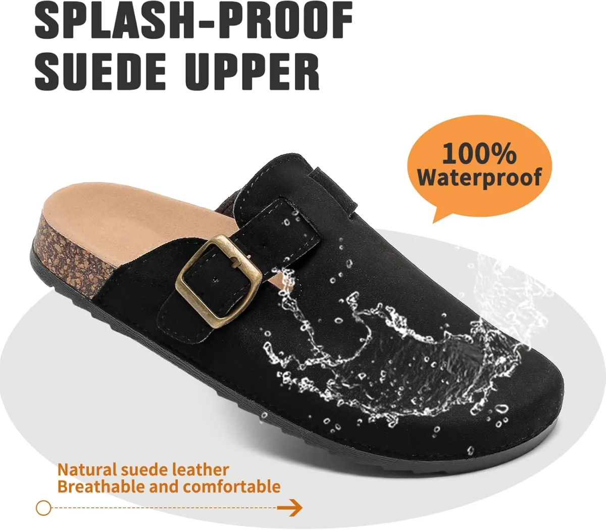 Suede Clogs Men & Women Unisex Leather Mules Soft Cork Footbed Adjustable Buck view 4