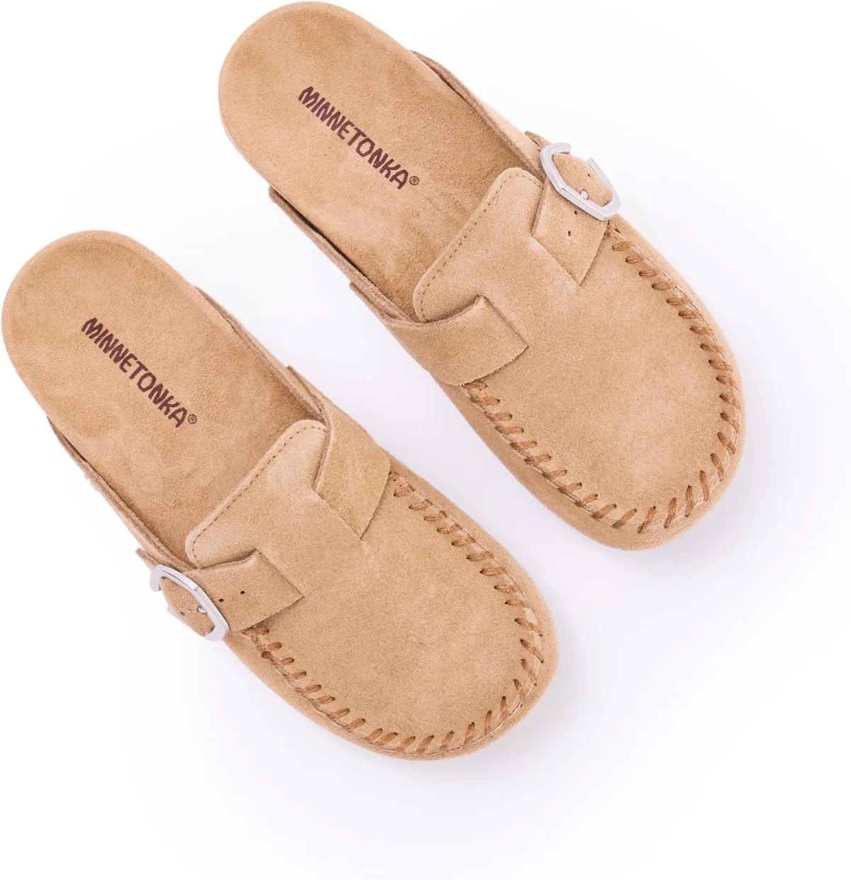 Minnetonka Women's Suede Buckle Clog Flexible Sole view 3