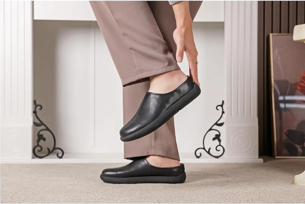 LCQL Men Breathable Slides Slipper Leather Mules and Clog Summer Outdoor Indoo view 3
