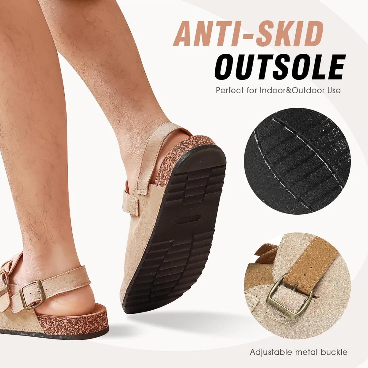 Women's Suede Clogs with Back Strap Men's Cork Footbed Leather Mules Clogs for view 4