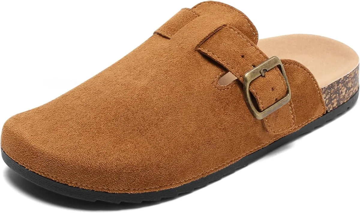 Suede Clogs Men & Women Unisex Leather Mules Soft Cork Footbed Adjustable Buck view 6
