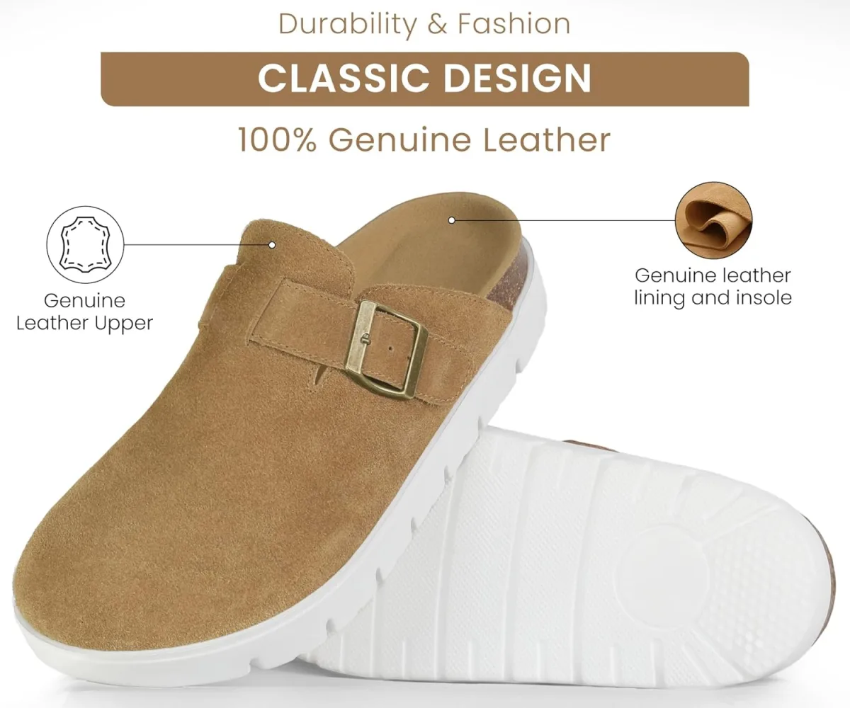 Genuine Leather Chunky Big Buckle Platform Benton Clogs for Women Memory Foam view 3