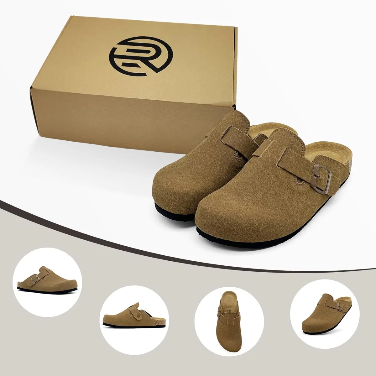 Men's Genuine Suede Clogs Women's Cork Footbed Leather Mules Potato Shoes Arch view 6