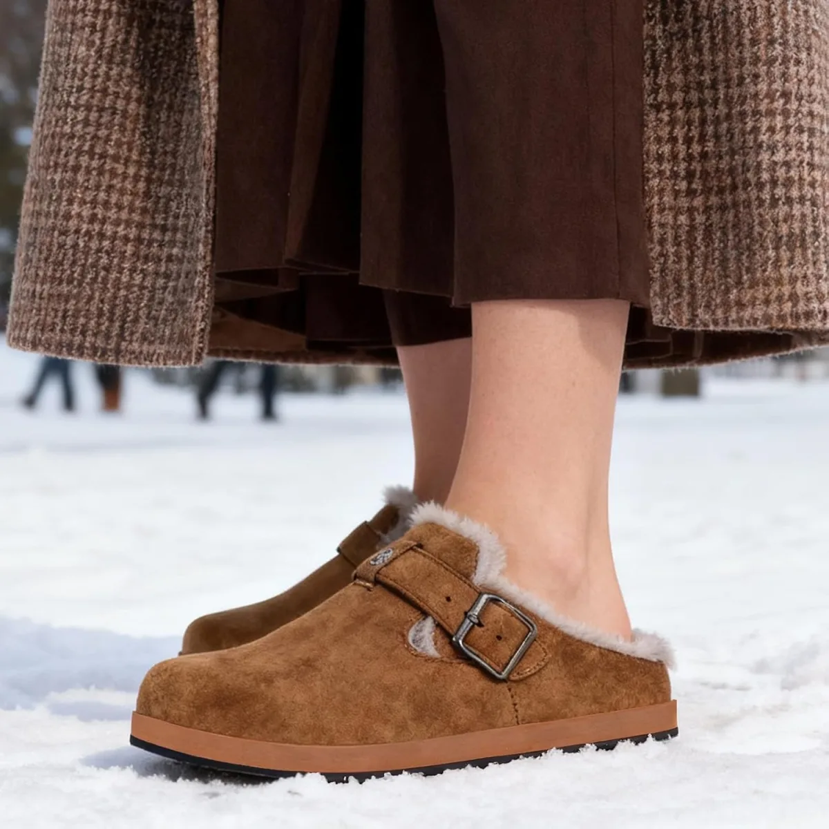 Hsyooes Fur Lined Clogs for Women Men Suede Winter Slippers Arch Support Slip view 2