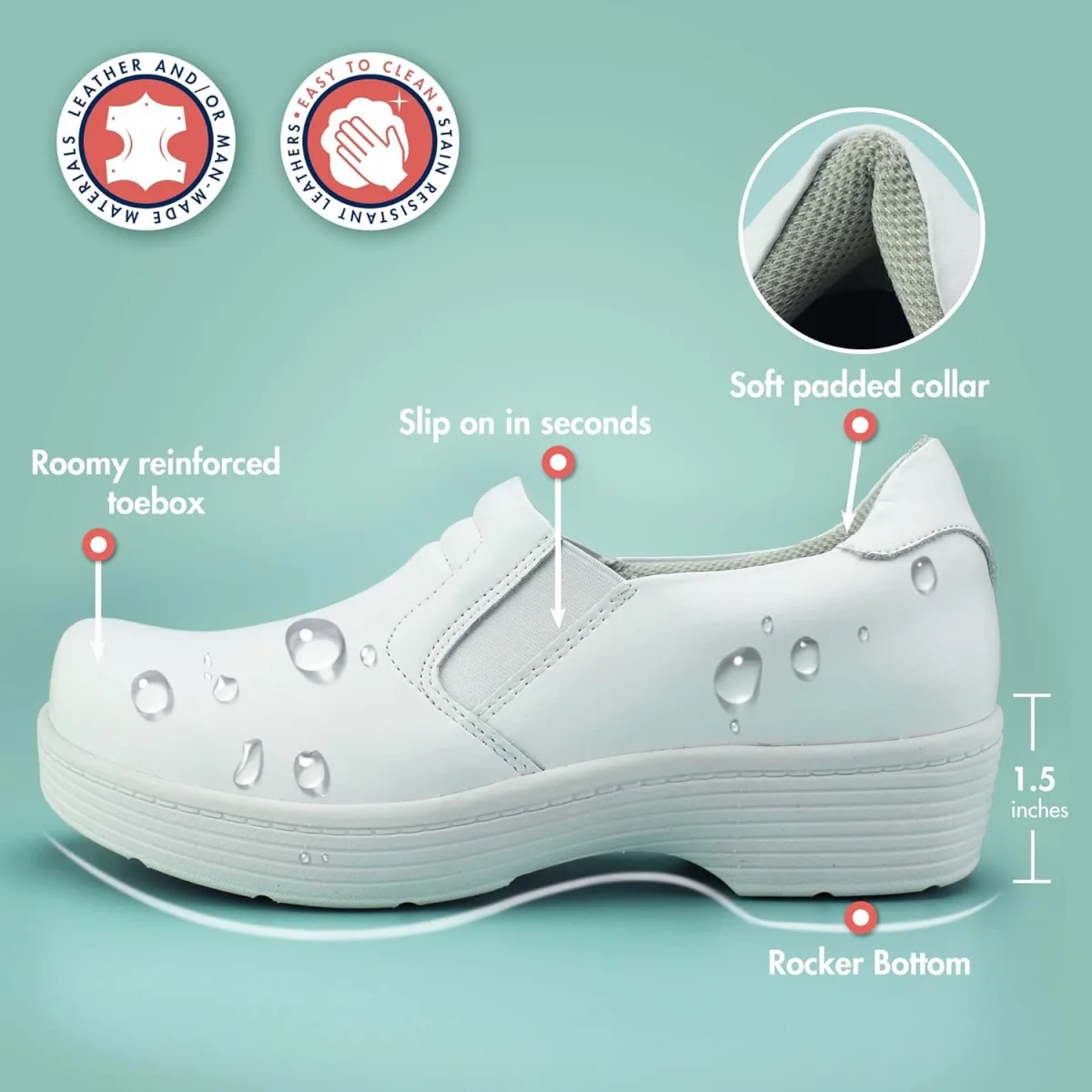 Hawkwell Pro Leather Nurse Clogs for Women Lightweight Slip Resistant Arch Sup view 6