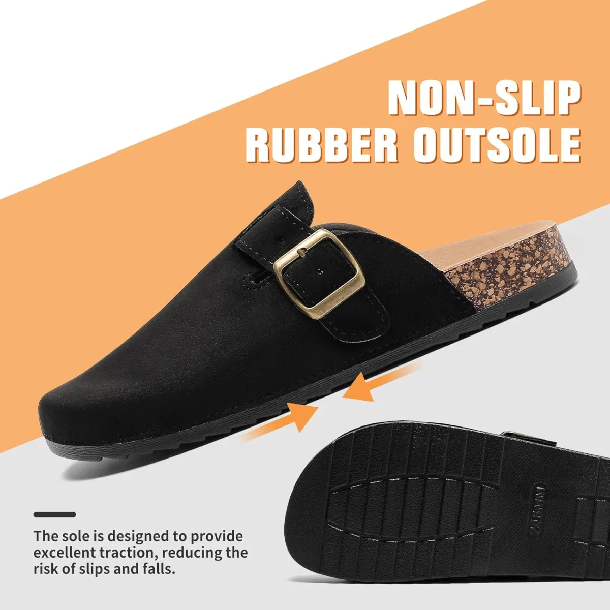 Suede Clogs Men & Women Unisex Leather Mules Soft Cork Footbed Adjustable Buck view 2