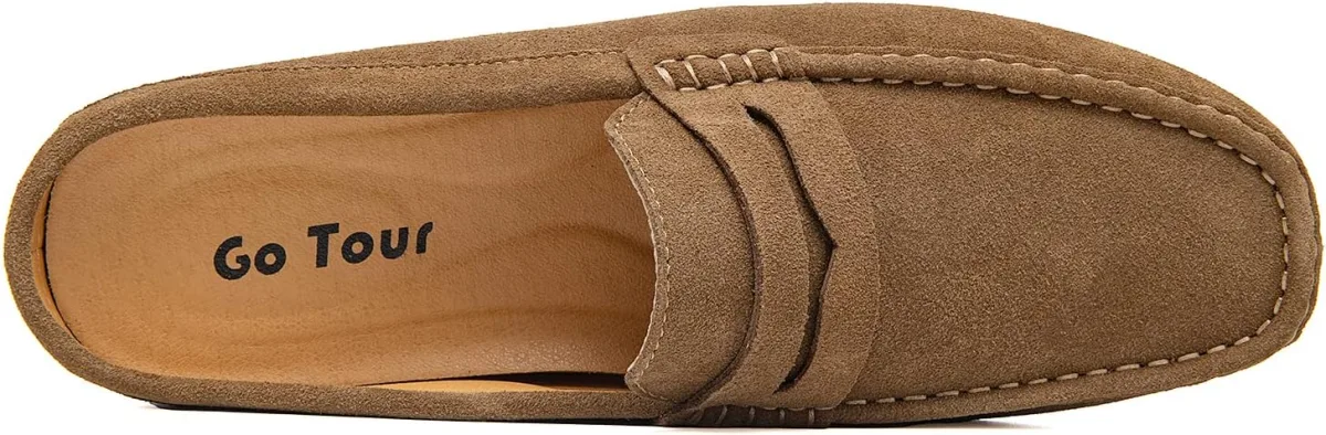 Go Tour Mens Handmade Suede Leather Mules Clog Slippers Breathable Leather Sli view 4