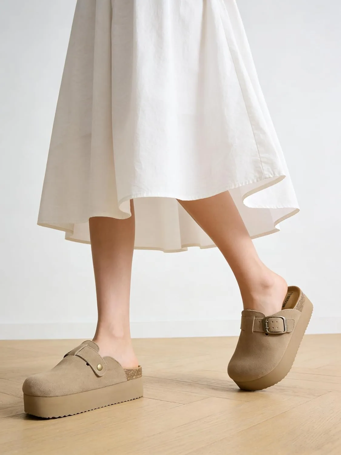 TEMOFON Genuine Suede Clogs for Women: Comfortable Leather Platform Mules & Cl view 3