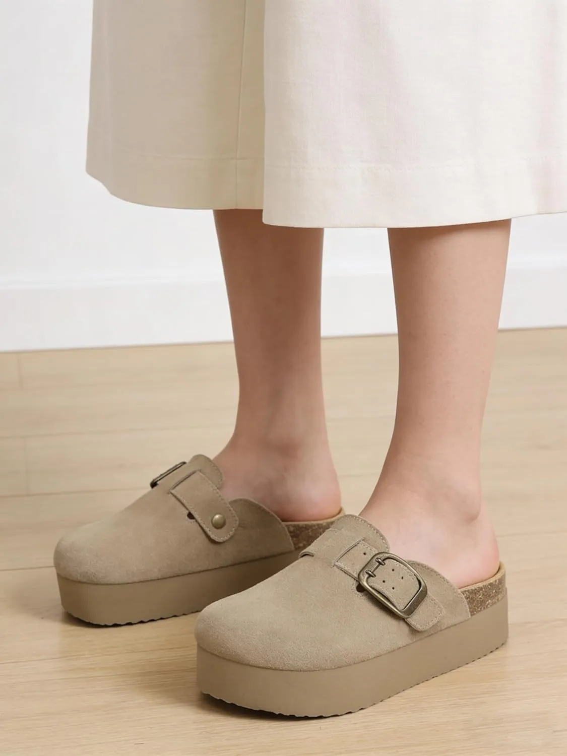 TEMOFON Genuine Suede Clogs for Women: Comfortable Leather Platform Mules & Cl view 2