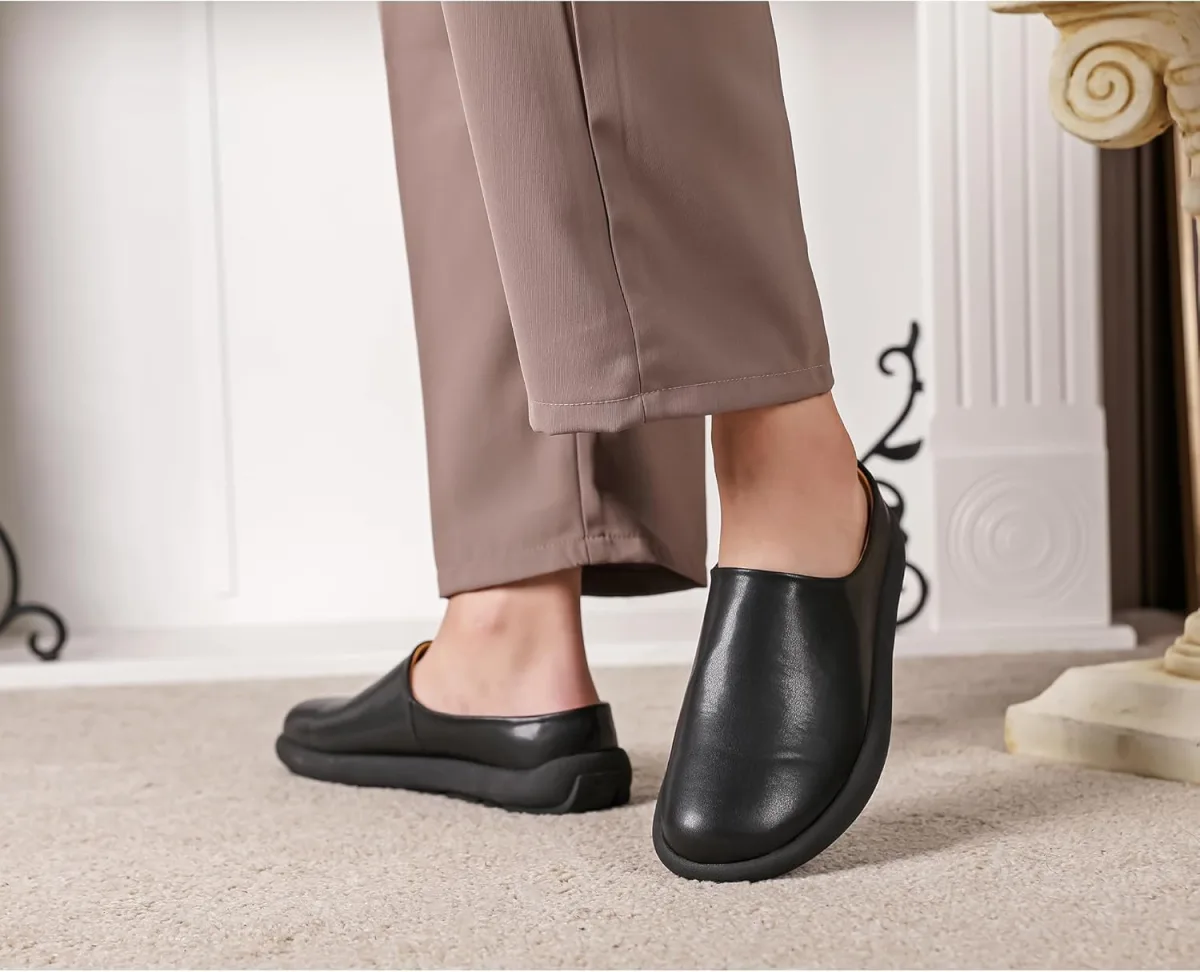 LCQL Men Breathable Slides Slipper Leather Mules and Clog Summer Outdoor Indoo view 2