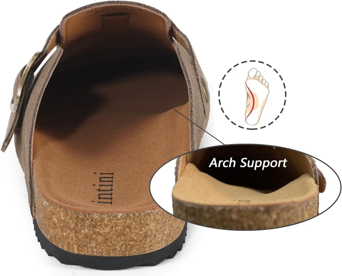 Womens Suede Clogs Mens Genuine Leather Mules Cork Footbed Sandals with Arch S view 3