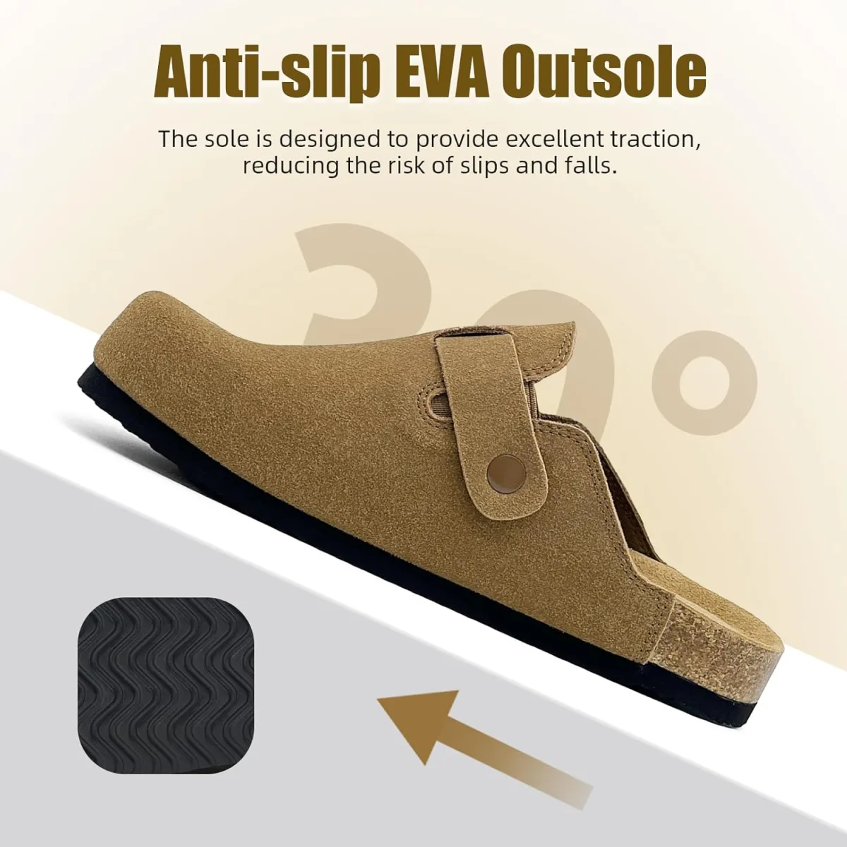 Men's Genuine Suede Clogs Women's Cork Footbed Leather Mules Potato Shoes Arch view 5