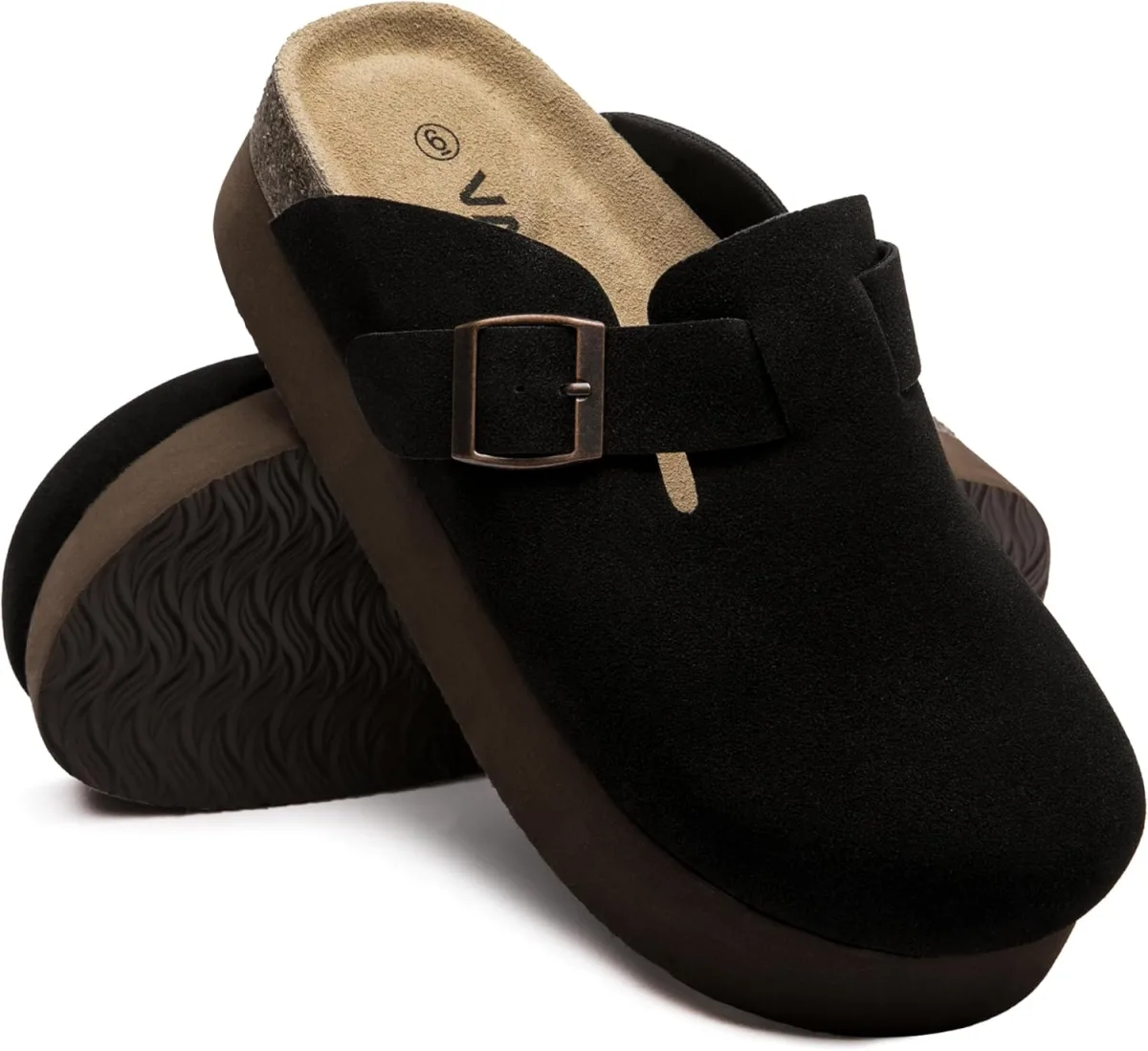 Women's Suede Clogs Cork Footbed Sandals Comfort Platform Mules with Arch Supp view 4