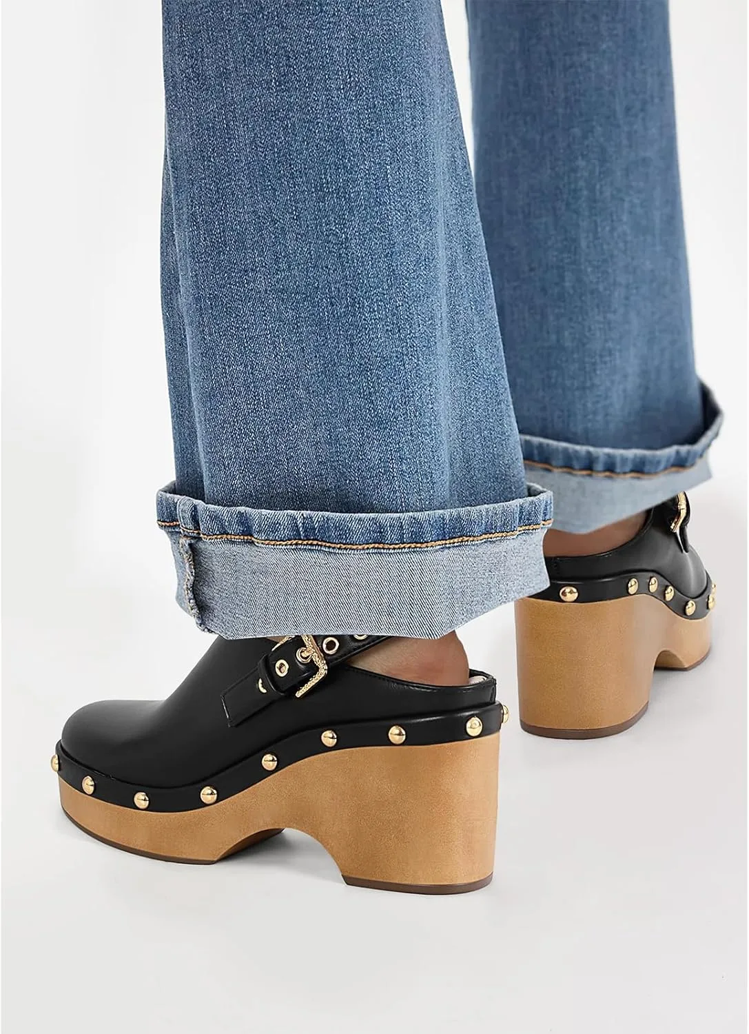 Women’s Leather Studded Clogs Closed Toe Slip on Vintage Platform Mules Wedge view 5