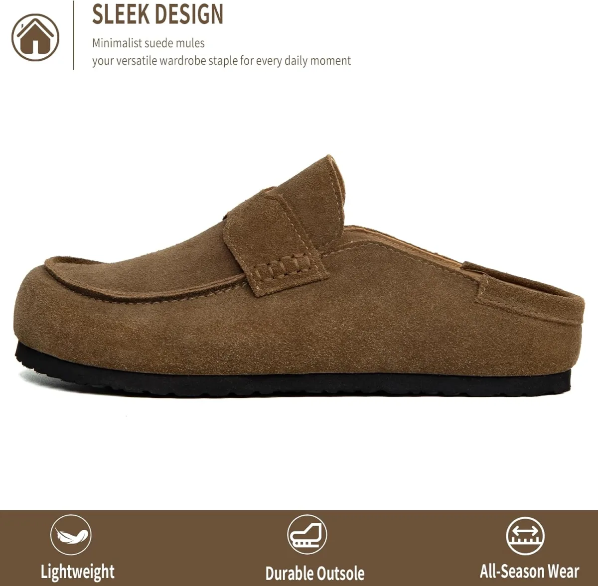 Women's Suede Mules Genuine Leather Clogs Closed Square Toe Slip On Durable Cl view 5