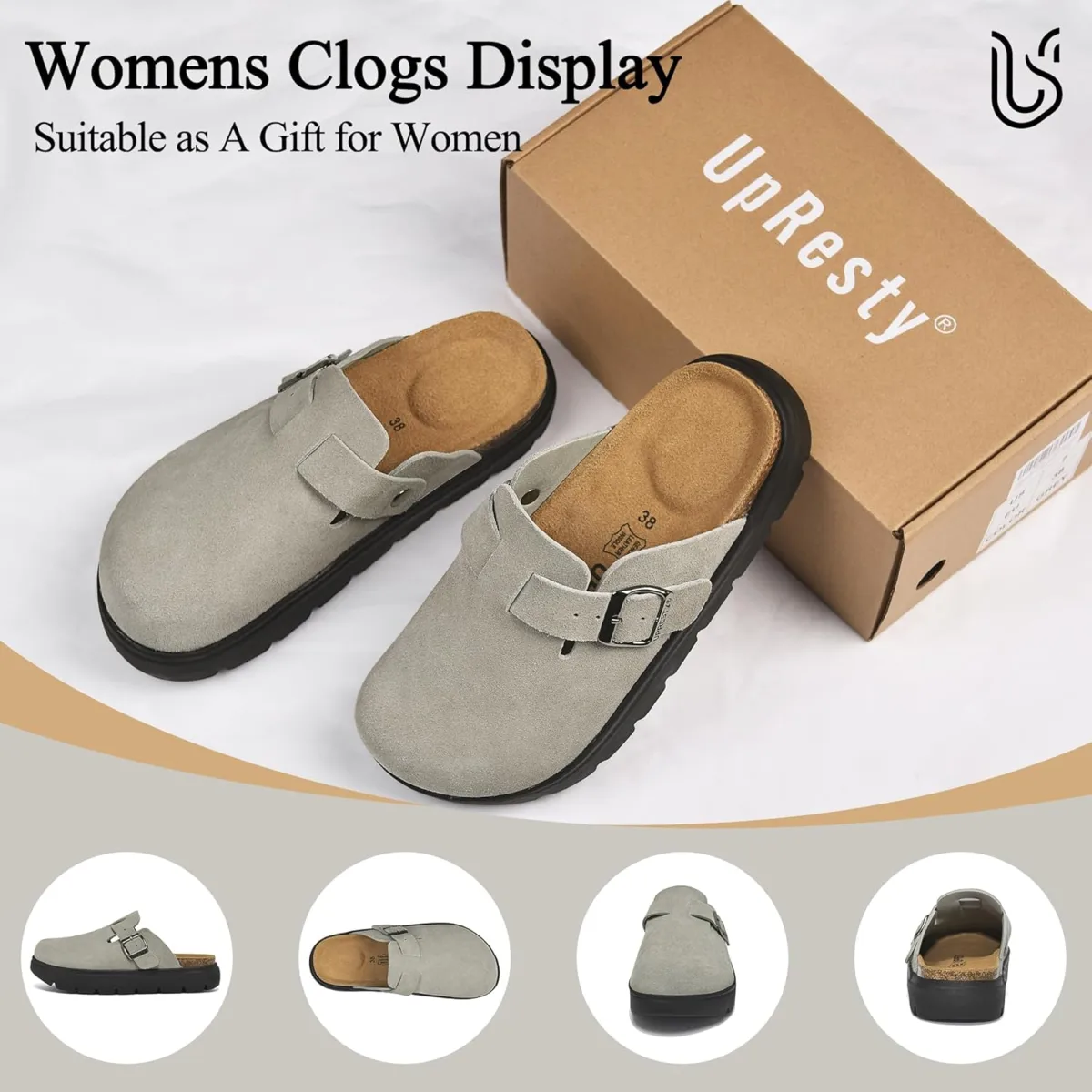 100% Genuine Suede Clogs for Women Footwear with Arch Support, Platform Womens view 6