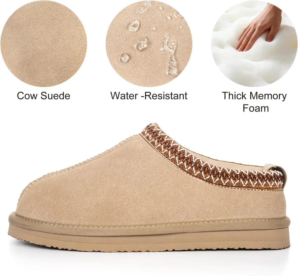 mazeskin Women's 100% Shearling Genuine Suede Slippers, Memory Foam Australian view 5