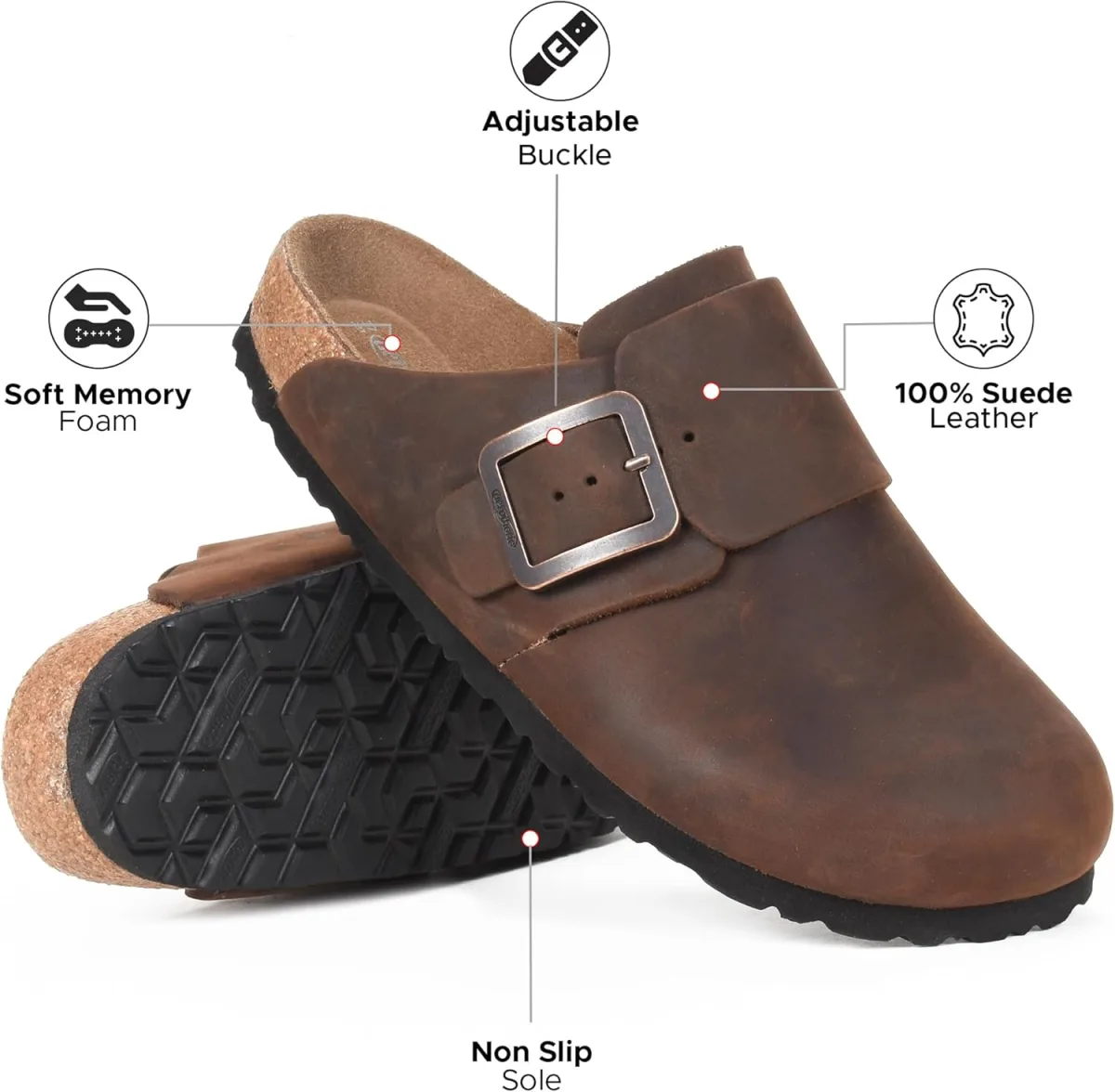 AEROTHOTIC Genuine Leather Clogs for Women with Arch Support Memory Foam Cork view 5