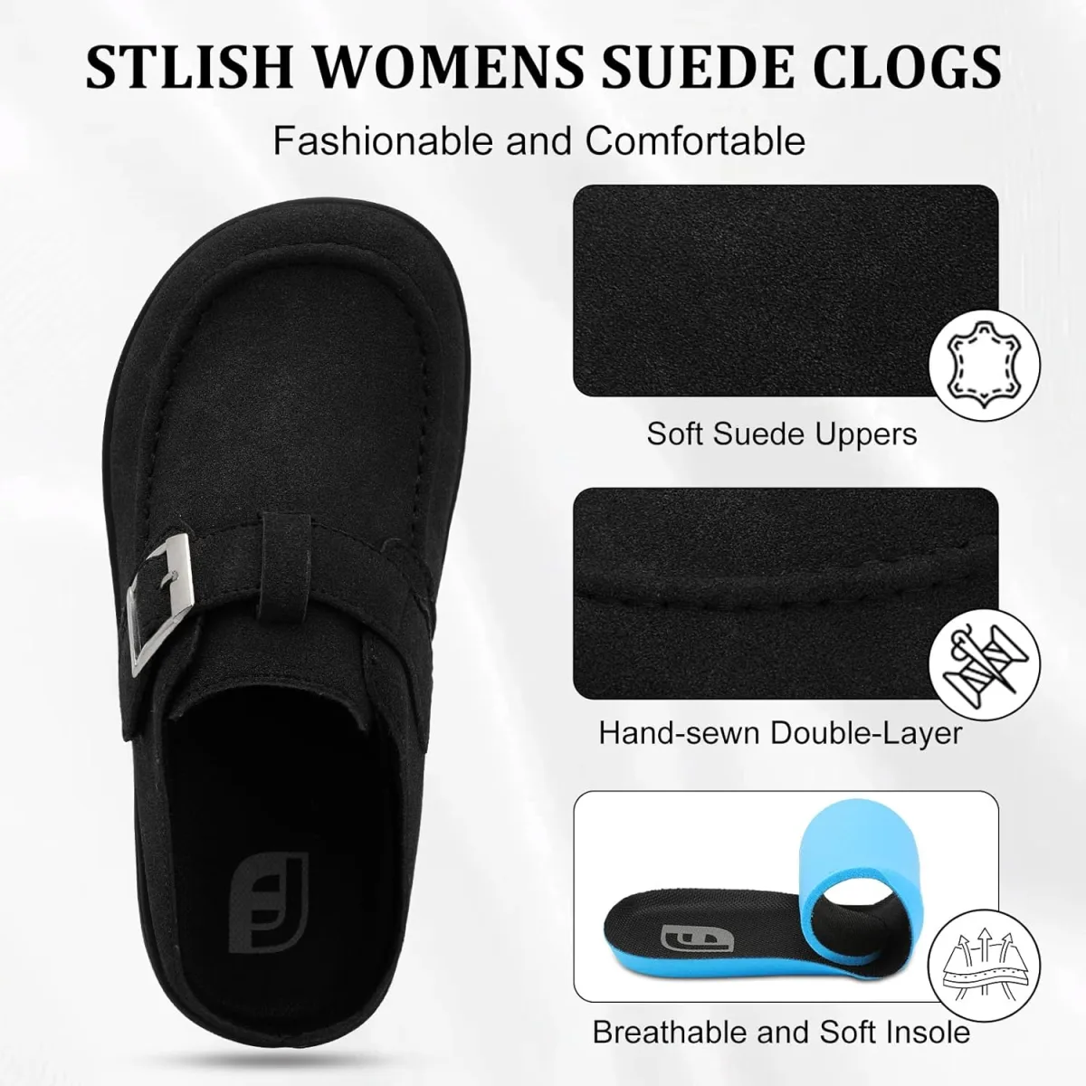 JOINFREE Womens Wide Suede Clogs Zero Drop Potato Shoes Diabetic Mules for Swo view 5