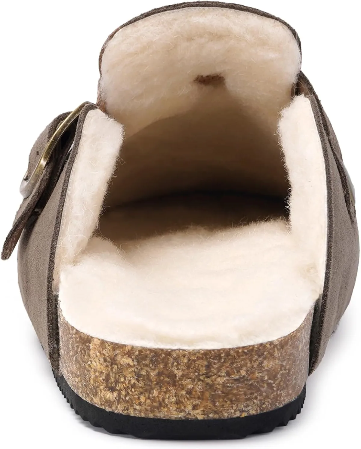 Womens Fur Lined Suede Clogs Mens Fuzzy Leather Mules Cork Footbed Slip On Win view 5