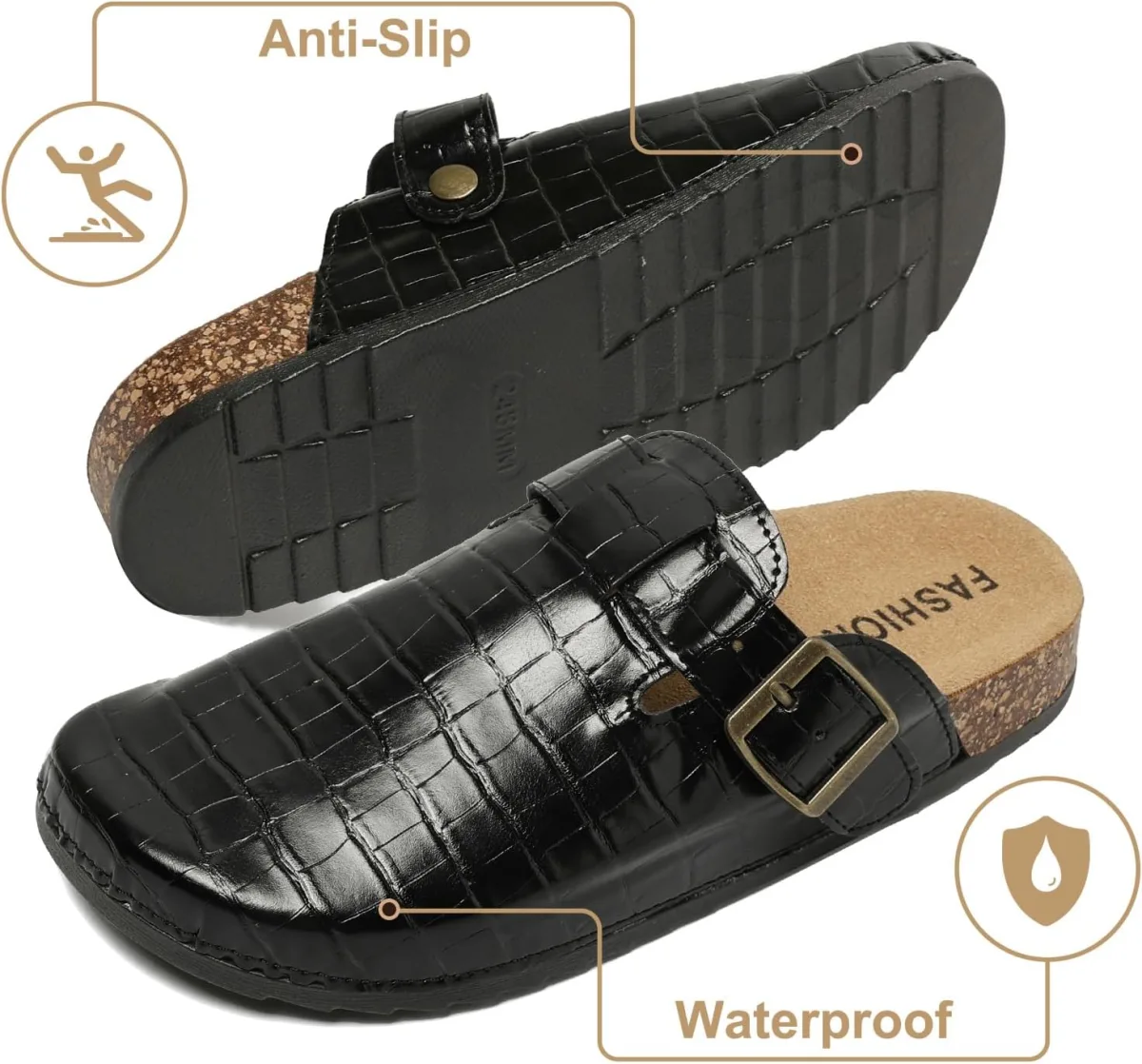 Clogs for Women Leather Mens Clogs Comfort Soft Cork Footbed Mules Slip On Clo view 5
