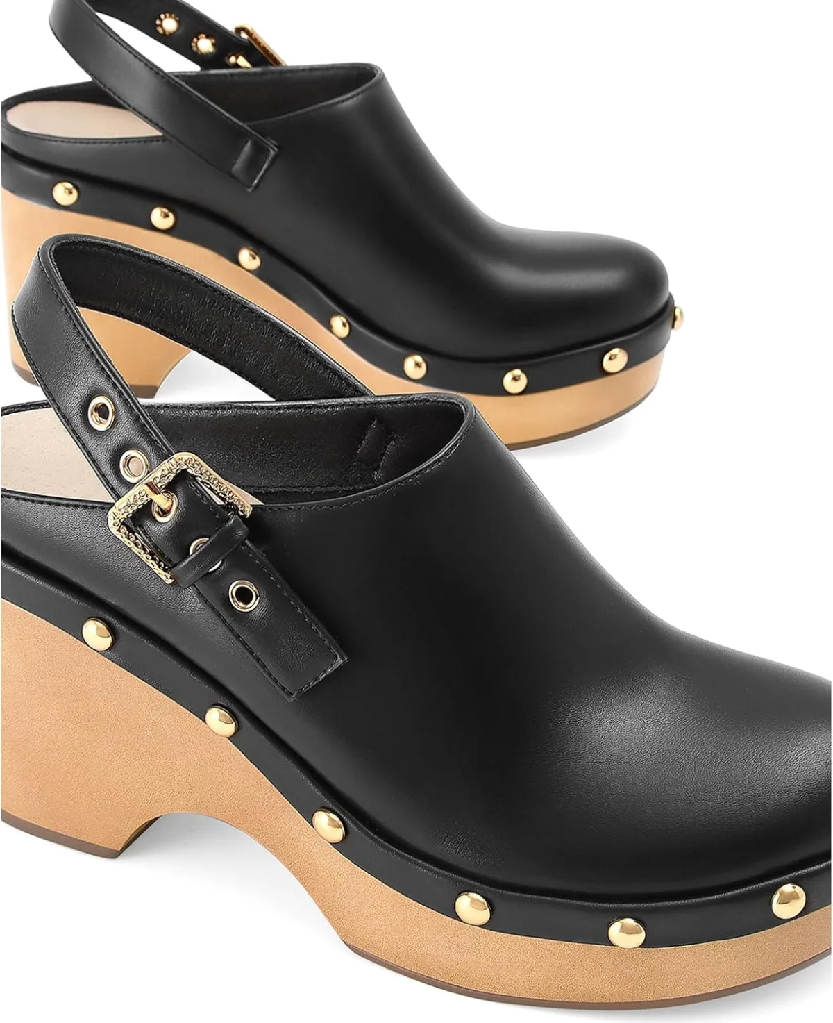 Women’s Leather Studded Clogs Closed Toe Slip on Vintage Platform Mules Wedge view 6