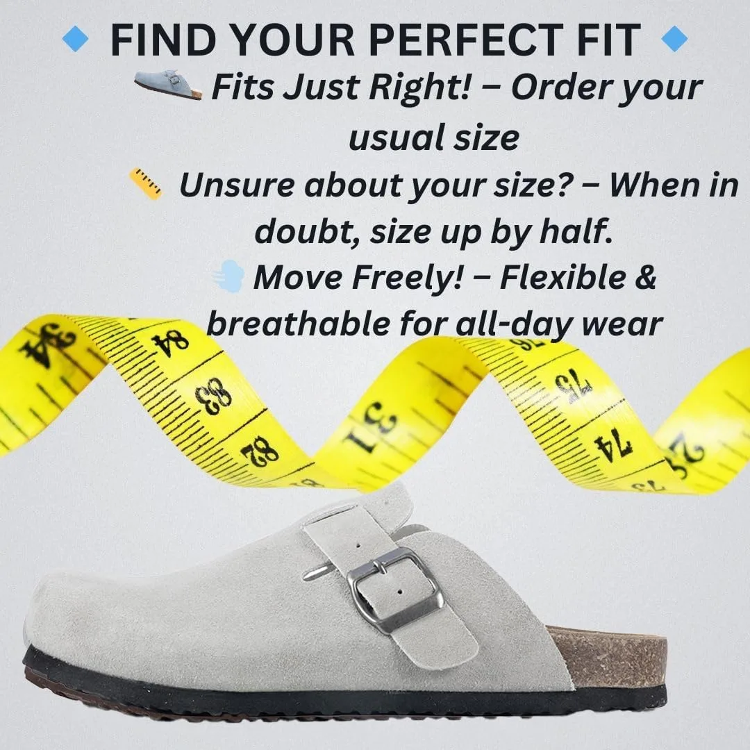 Women's Suede Clogs Slip-On Buckle Slides Leather Mules Cork Footbed Sandals P view 5