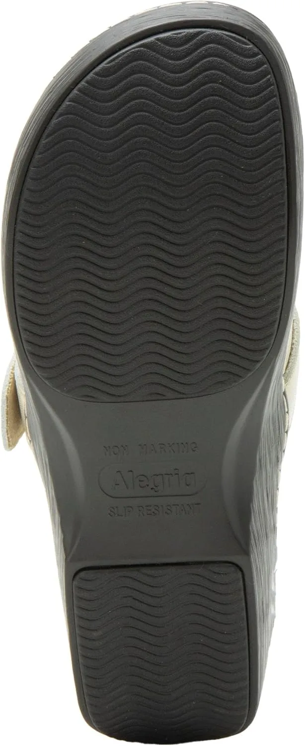 Alegria Women's Osmosis Open Back Wood Look Rocker Leather Clog Heel view 5