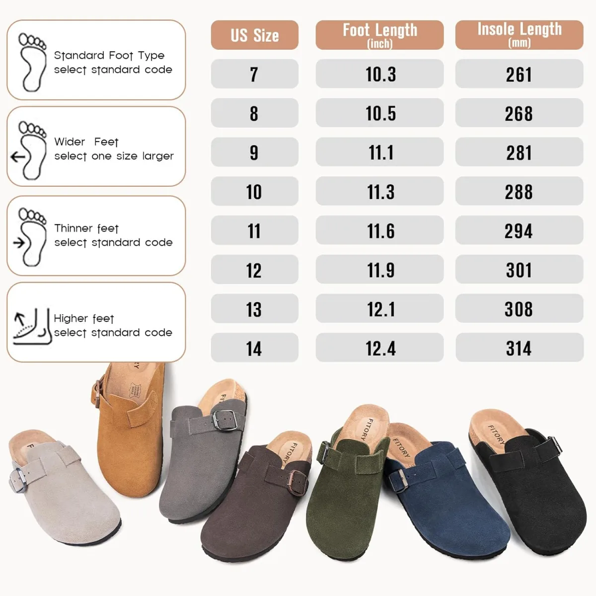 FITORY Mens Suede Clogs with Arch Support，Leather Cork Footed Mules Size 7-14 view 6
