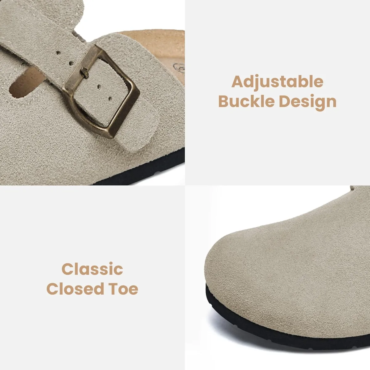 Xiakolaka Women's Suede Clogs Adjustable Buckle Slip on Footbed Home Clog Slip view 5