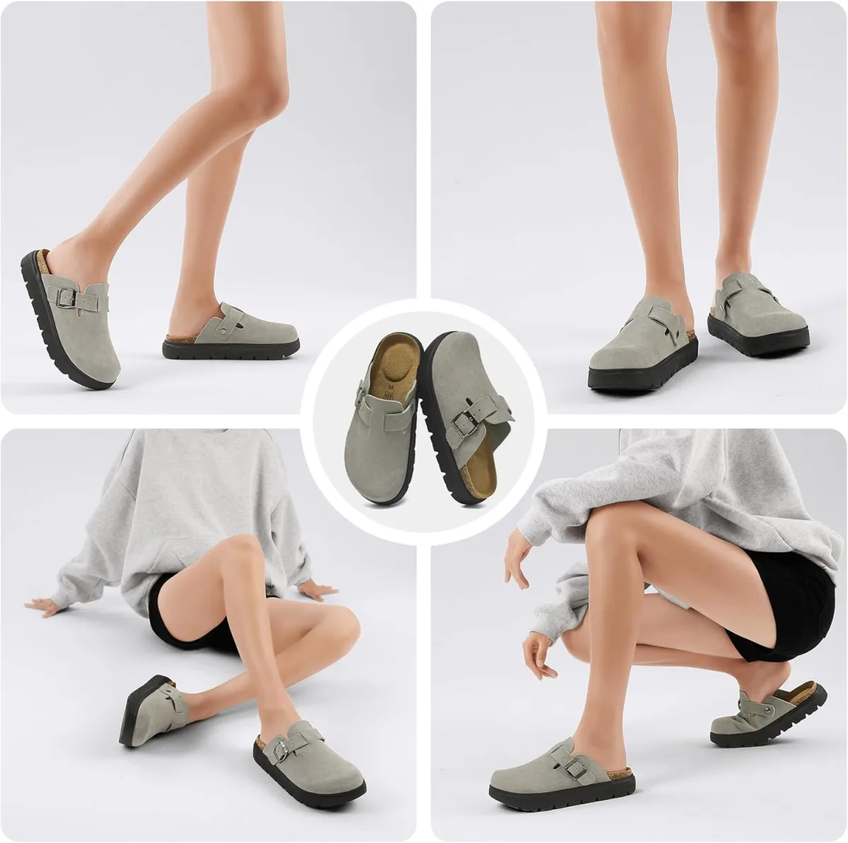 100% Genuine Suede Clogs for Women Footwear with Arch Support, Platform Womens view 2