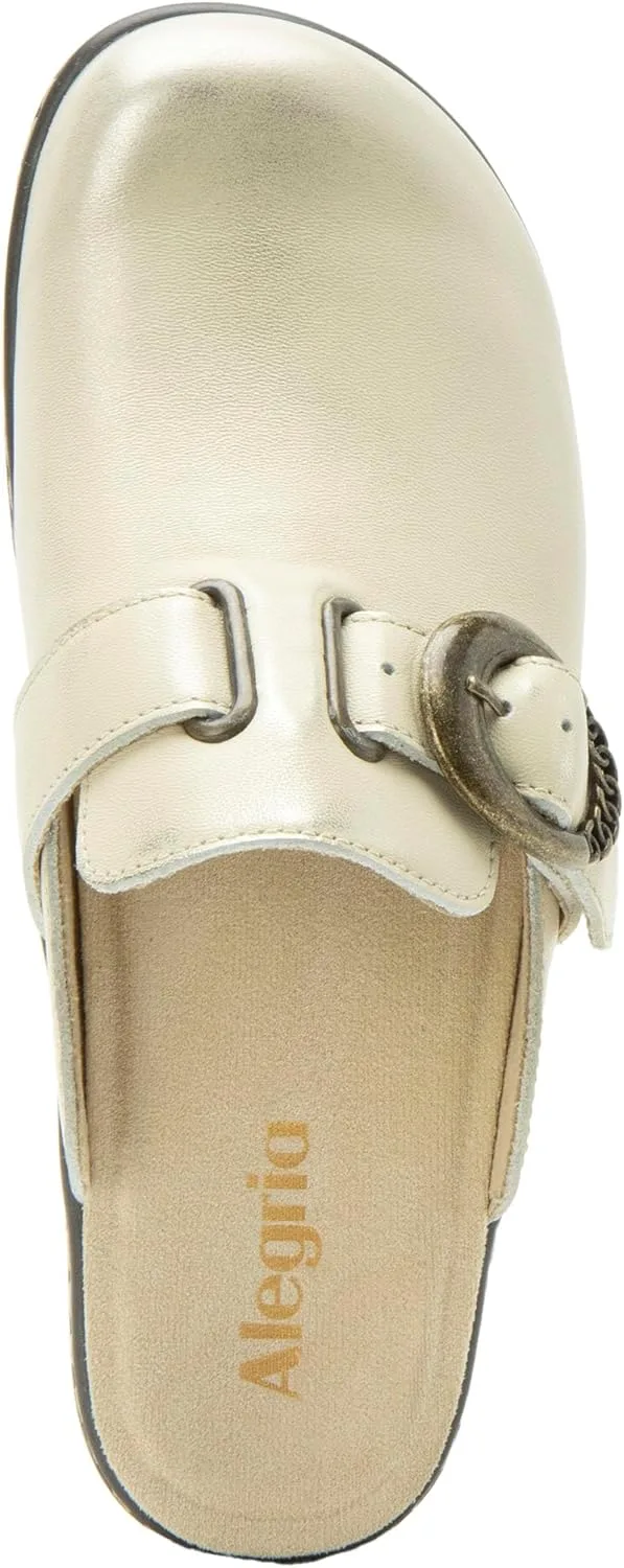 Alegria Women's Osmosis Open Back Wood Look Rocker Leather Clog Heel view 4
