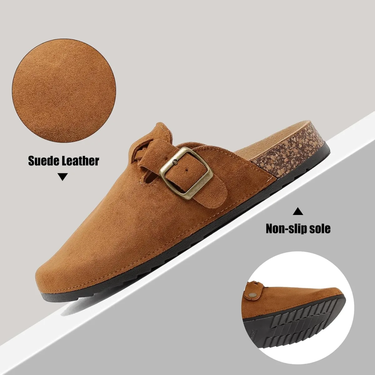 Women's Suede Clogs Mens Leather Mules Comfort Cork Footbed Sandals with Arch view 4