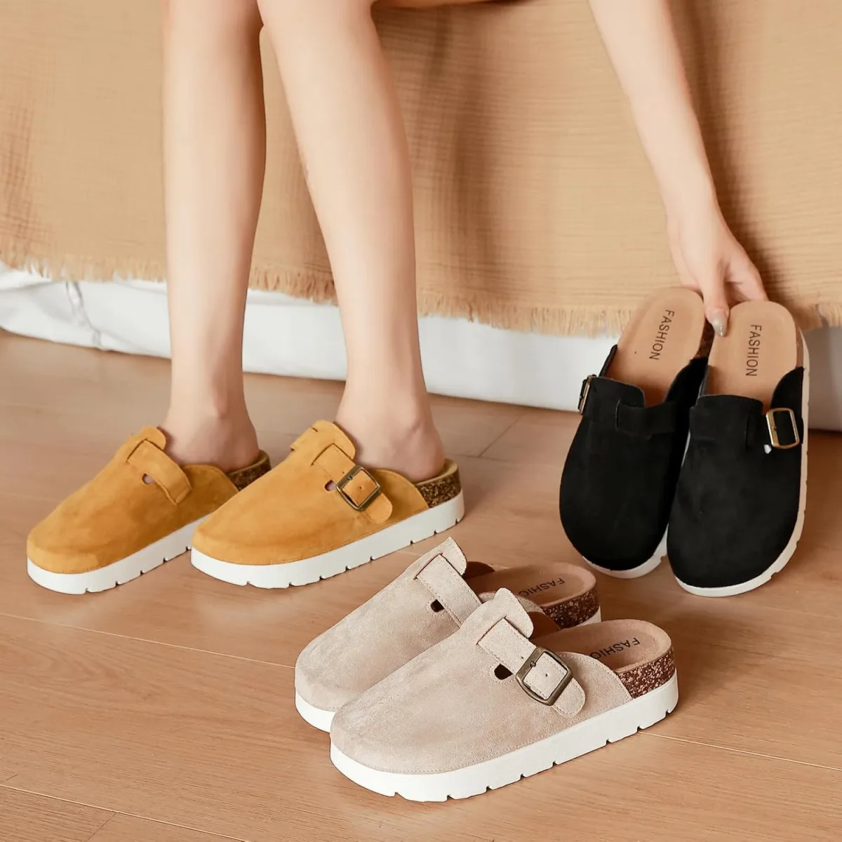 youermei Leather Platform Clogs for Women with Cork Footbed,Comfort Memory Foa view 6