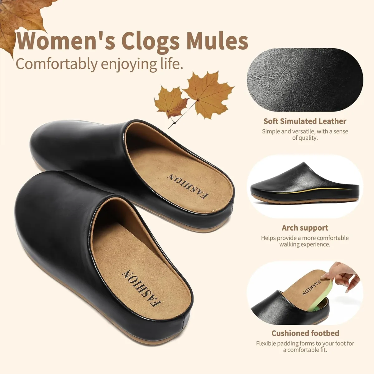 Clogs for Women Leather Women's Mules & Clogs with Soft Footbed Arch Support S view 4