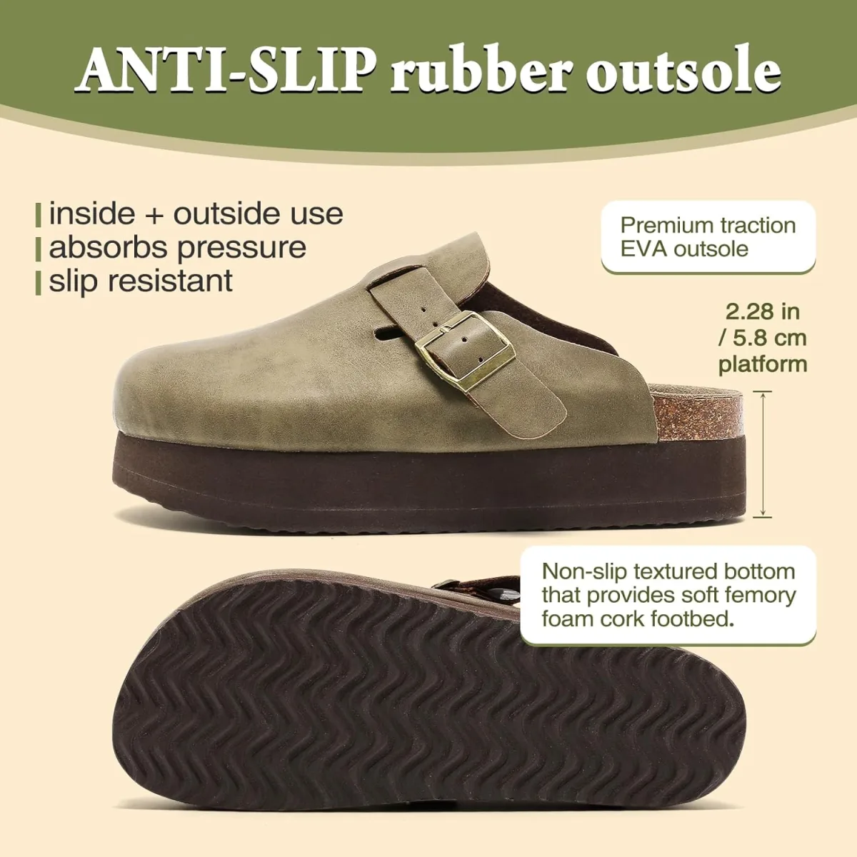 Genuine Leather Platform Clogs for Women Comfort Suede Clogs with Cork Footbed view 6