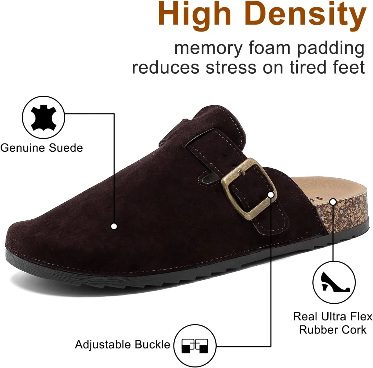 Womens Mens Suede Clogs Leather Mules with Arch Support, Adjustable Buckle Sli view 3