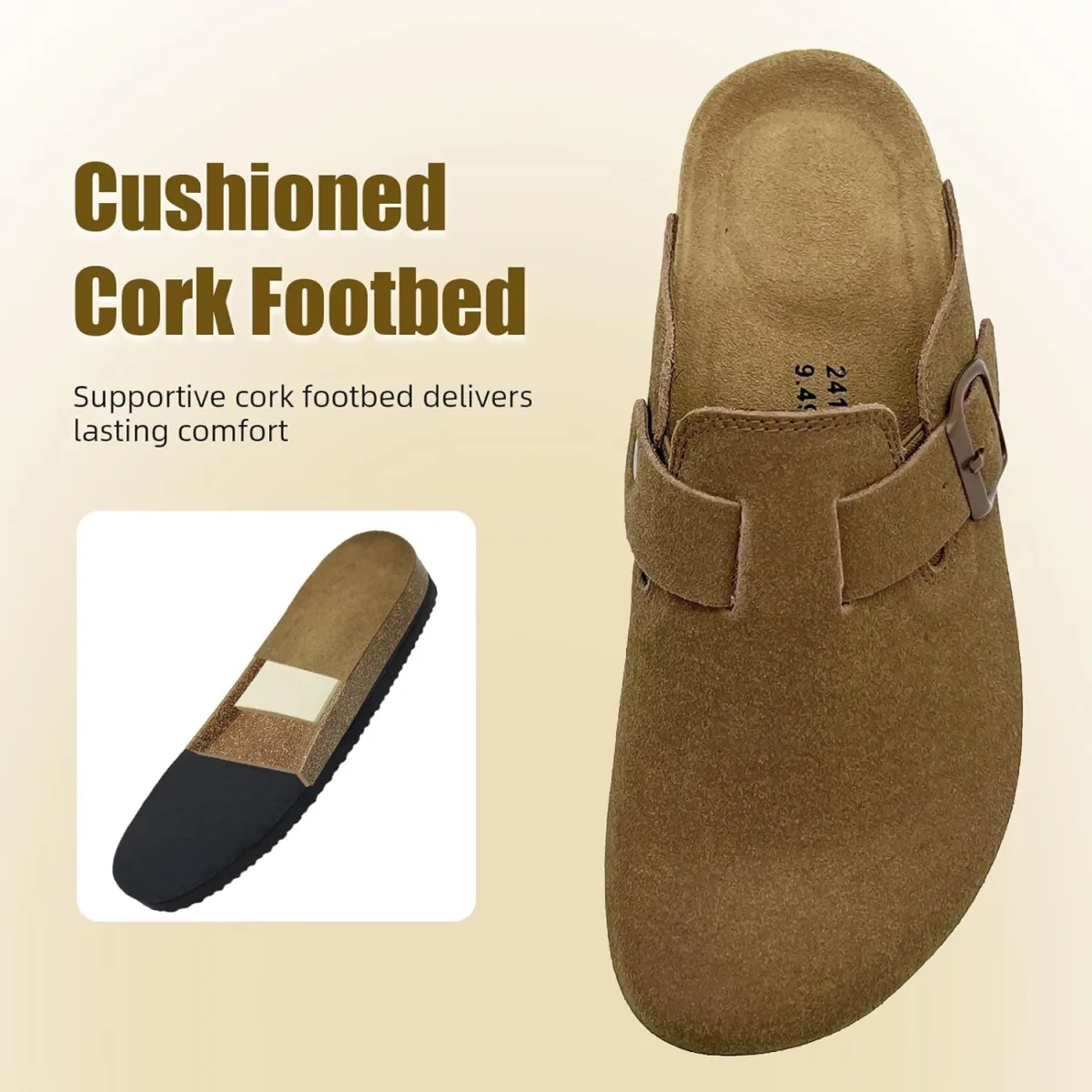 Men's Genuine Suede Clogs Women's Cork Footbed Leather Mules Potato Shoes Arch view 4