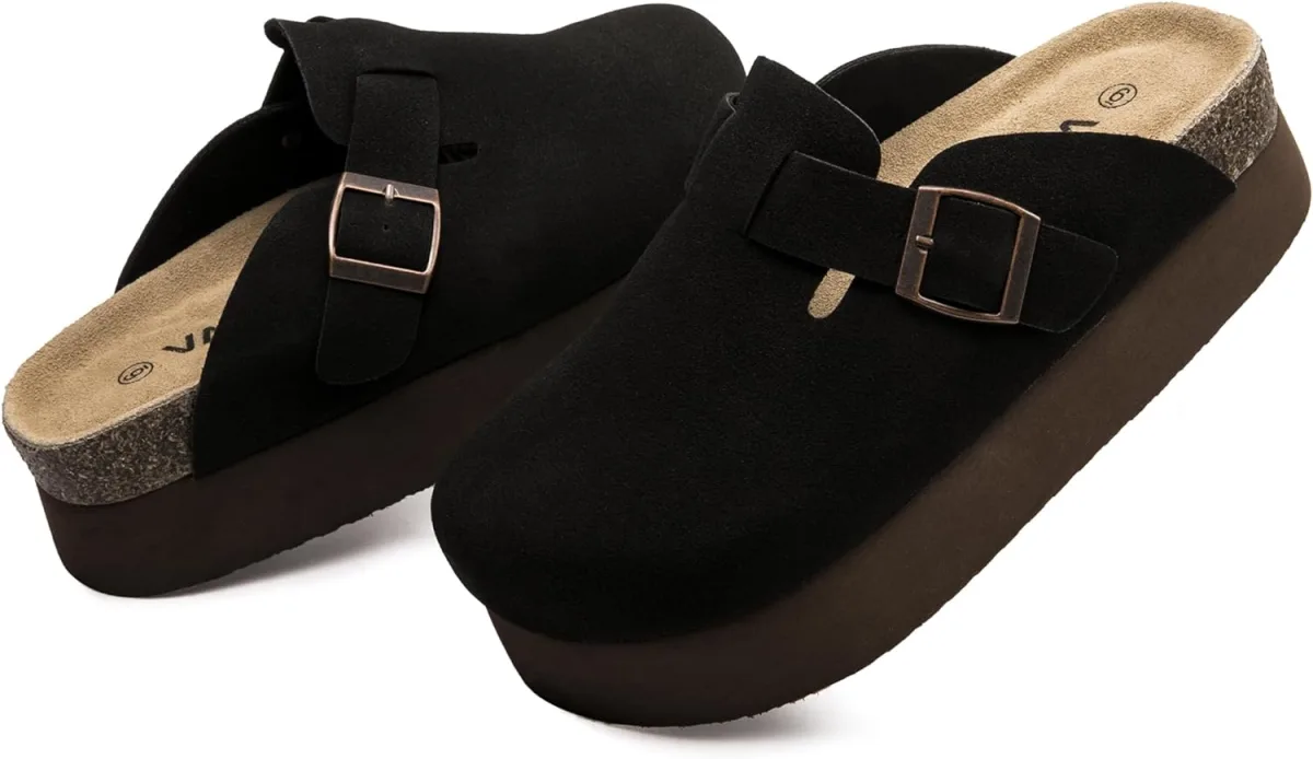 Women's Suede Clogs Cork Footbed Sandals Comfort Platform Mules with Arch Supp view 5