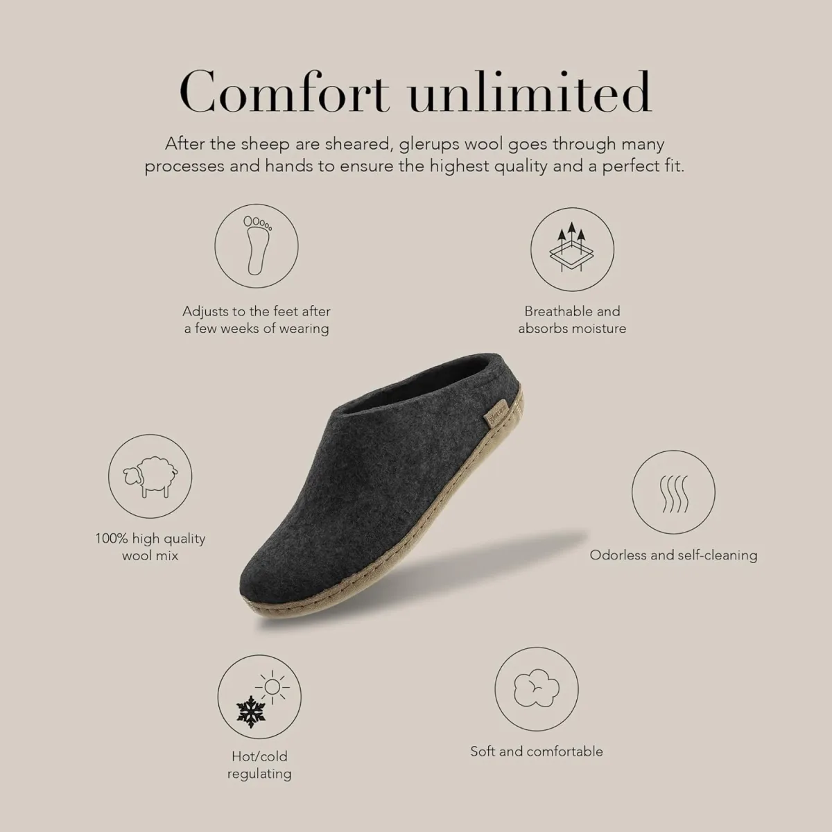 Glerups 100% quality wool mix Slipper with leather sole view 4