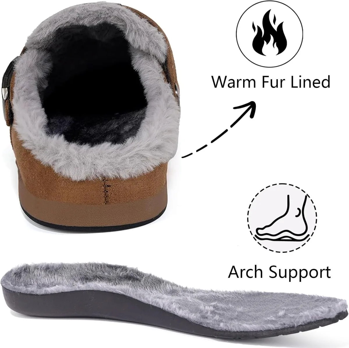 Hsyooes Fur Lined Clogs for Women Men Suede Winter Slippers Arch Support Slip view 5