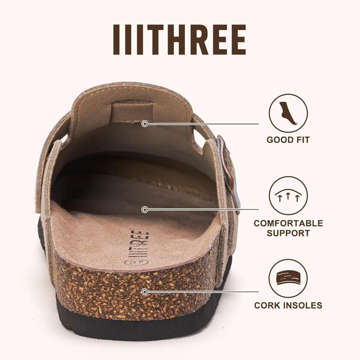 IIITHREE Women's Suede Clogs Cork Footbed Clogs for Women Soft Leather Adjusta view 6