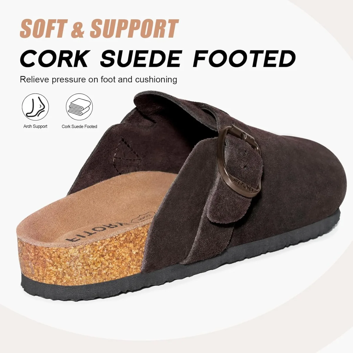 FITORY Mens Suede Clogs with Arch Support，Leather Cork Footed Mules Size 7-14 view 5