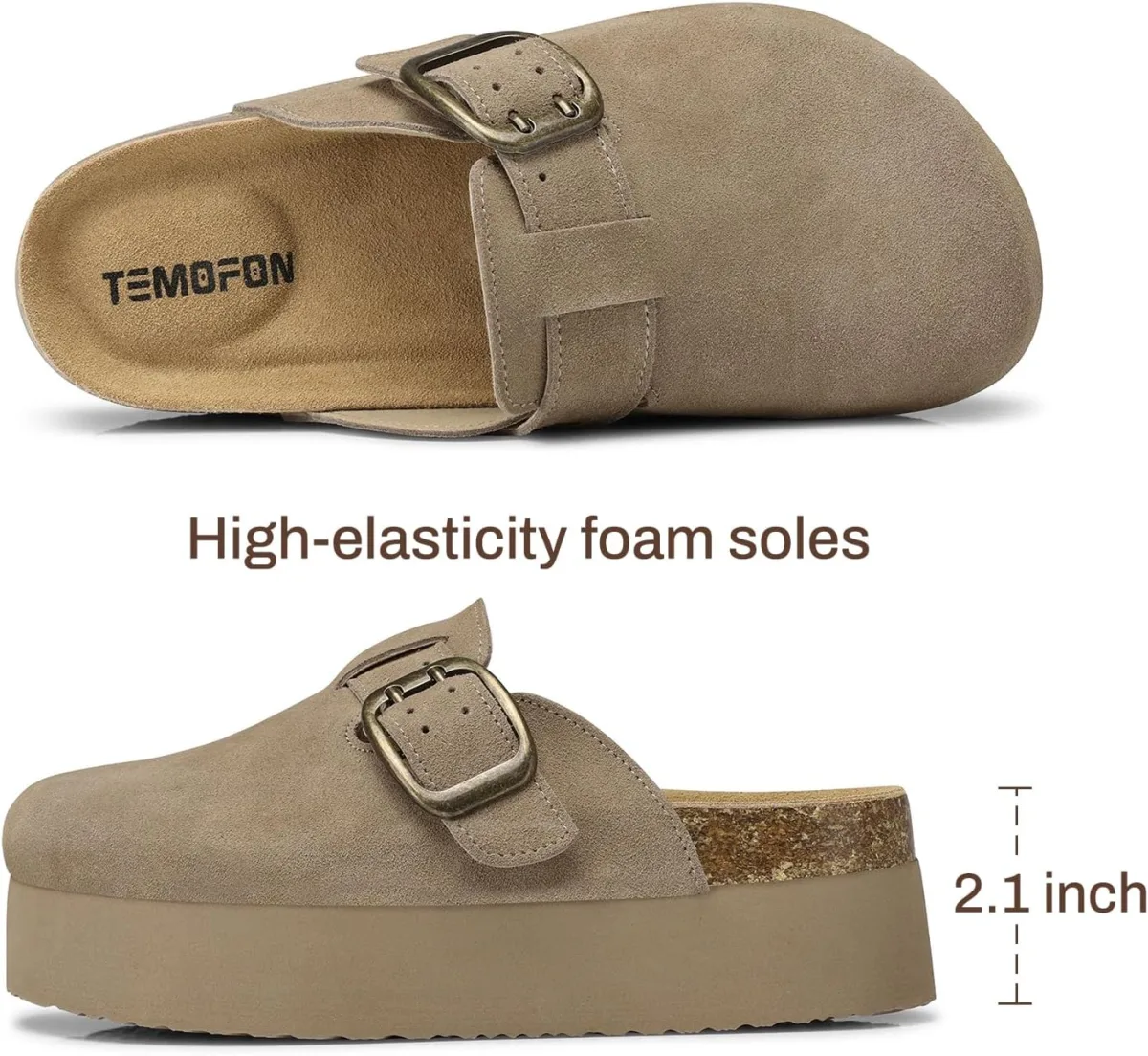 TEMOFON Genuine Suede Clogs for Women: Comfortable Leather Platform Mules & Cl view 4