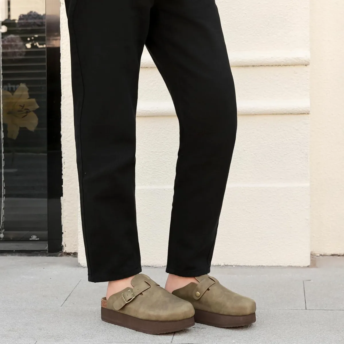 Genuine Leather Platform Clogs for Women Comfort Suede Clogs with Cork Footbed view 3