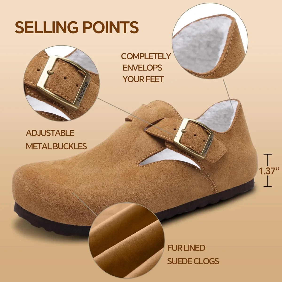 Womens Mens Fur Lined Suede Clogs Fuzzy Leather Mules Cork Potato Shoes with A view 3