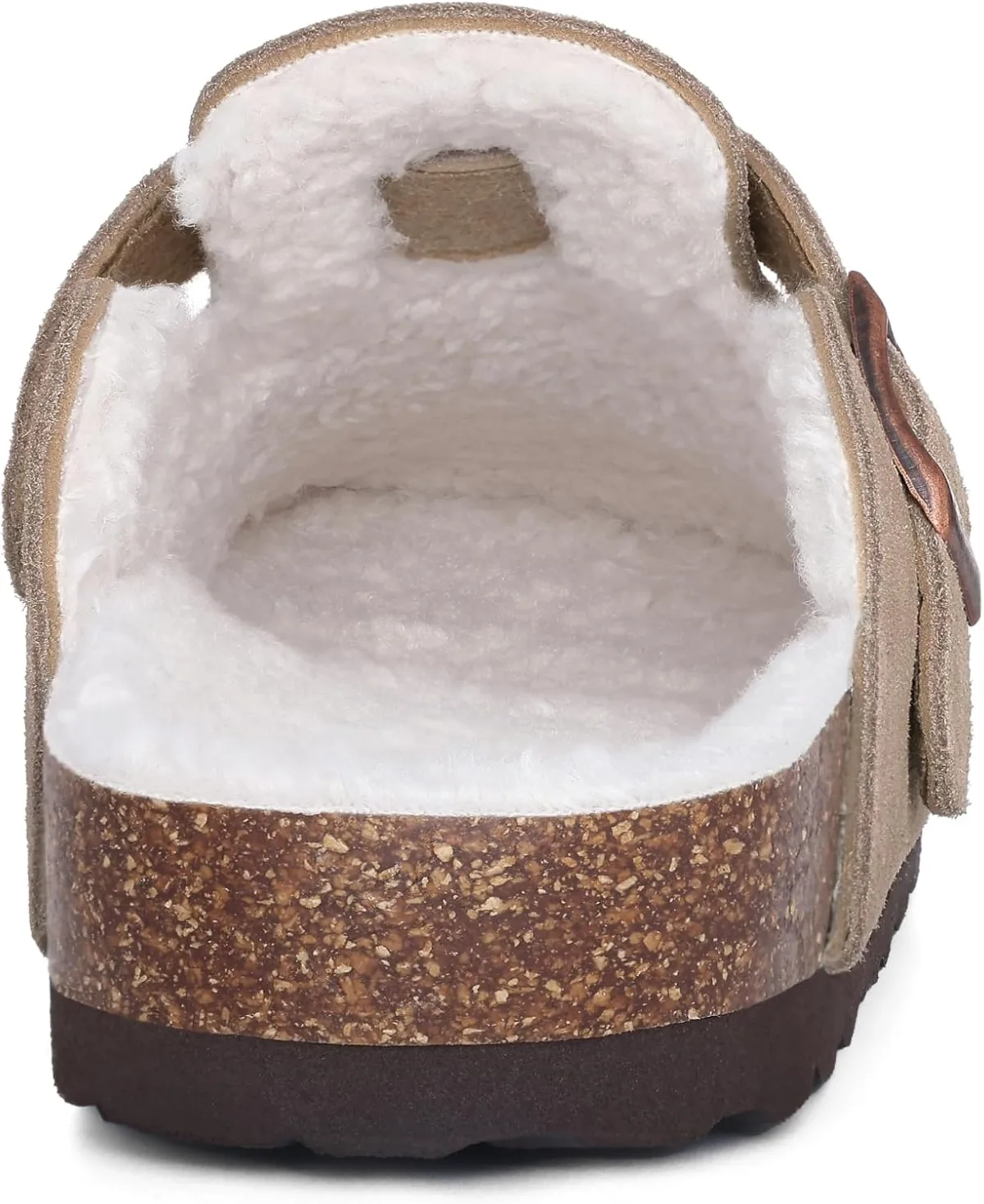 KIDMI Women's Fur Lined Suede Clogs Fuzzy Cork Footbed Mules Slip On Winter Po view 4