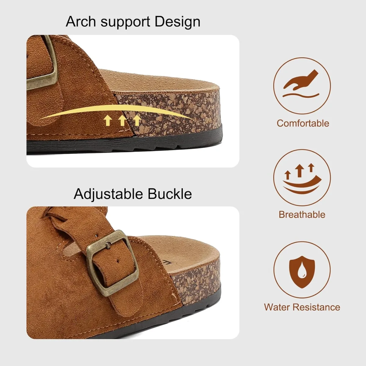 Women's Suede Clogs Mens Leather Mules Comfort Cork Footbed Sandals with Arch view 5